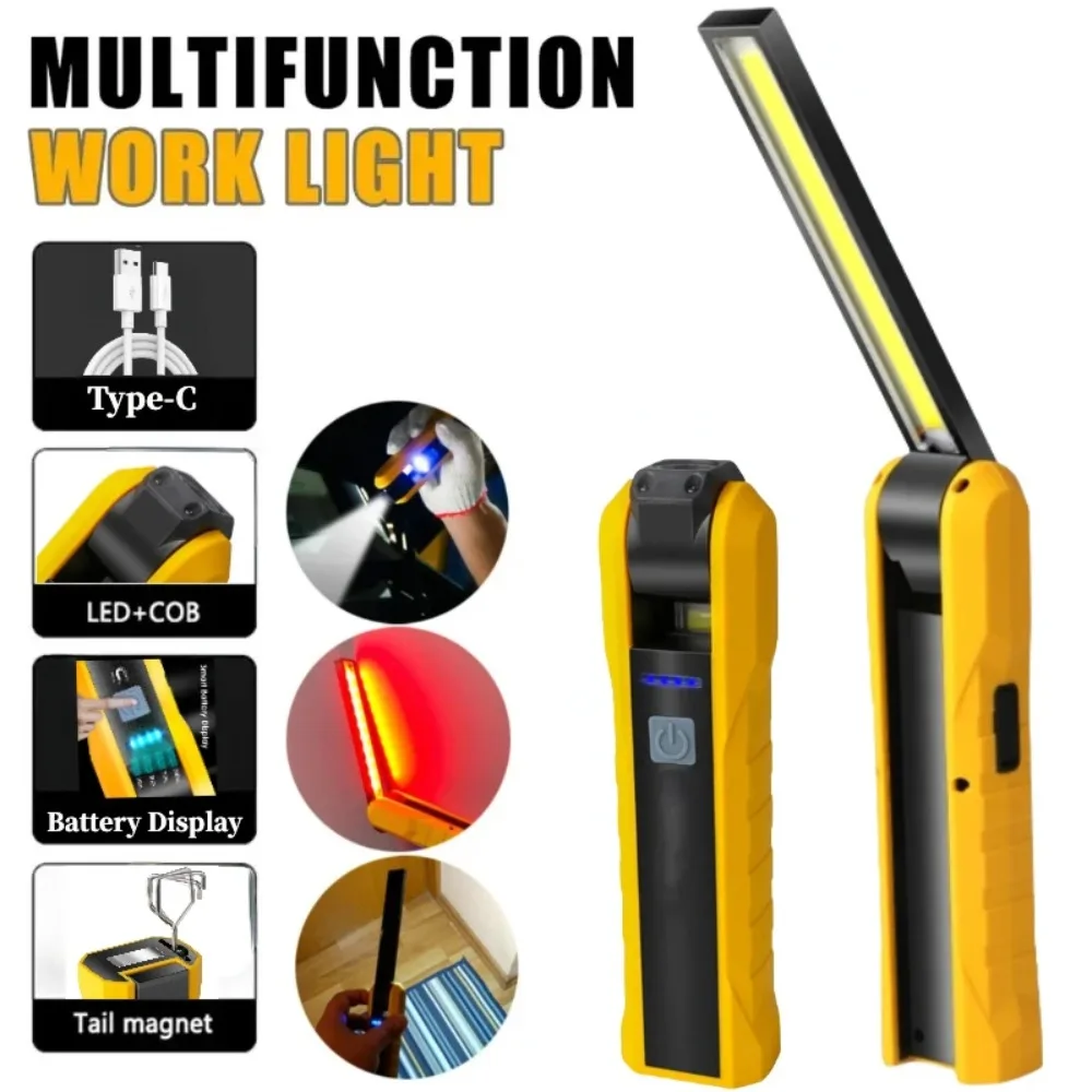 ポータブル LED 懐中電灯 COB ワークライト USB 充電式テールマグネット 4 照明モード車の修理検査屋外キャンプ