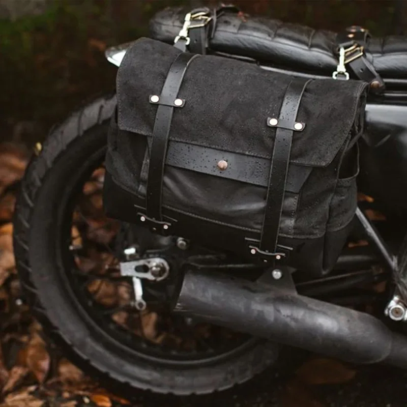 レトロオートバイサドルバッグ防水バイクサイドバッグ大容量サドルバッグ Canva オートバイバックパックヴィンテージ