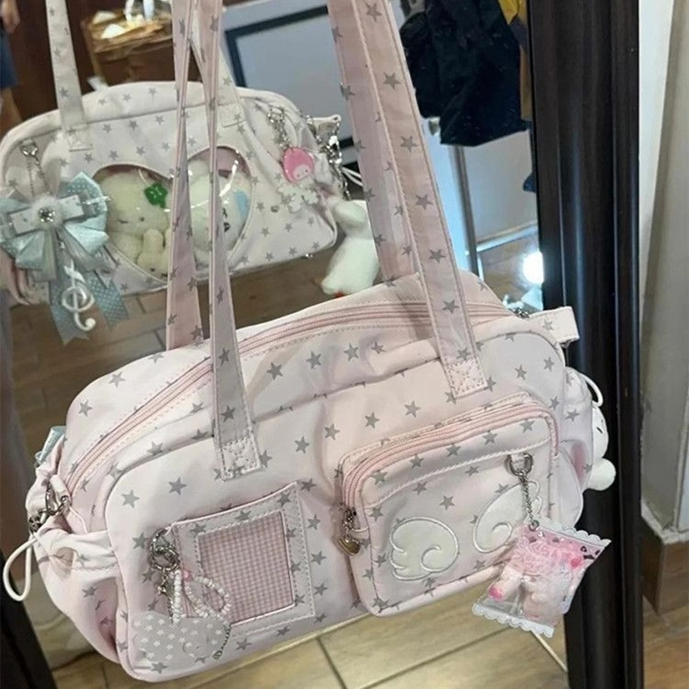 日本透明女性の Ita バッグ Y2k 美的すべて一致スタープリントファッションイン脇の下バッグ甘いかわいいショルダーハンドバッグ