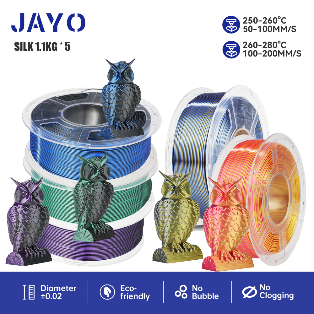 JAYO 3D プリンタフィラメント 1.75 ミリメートルシルク/TPU シルク/PLA プラスシルク 5 ロール 2.5 キロ/5.5 キロ 100% 気泡なし FDM 3D プリンタ材料 DIY ギフト