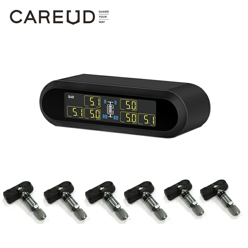 CAREUD T650 ソーラーバス RV トラック TPMS ワイヤレスタイヤ空気圧監視システム 6 つの外部内部センサー付き最大 199 PSI