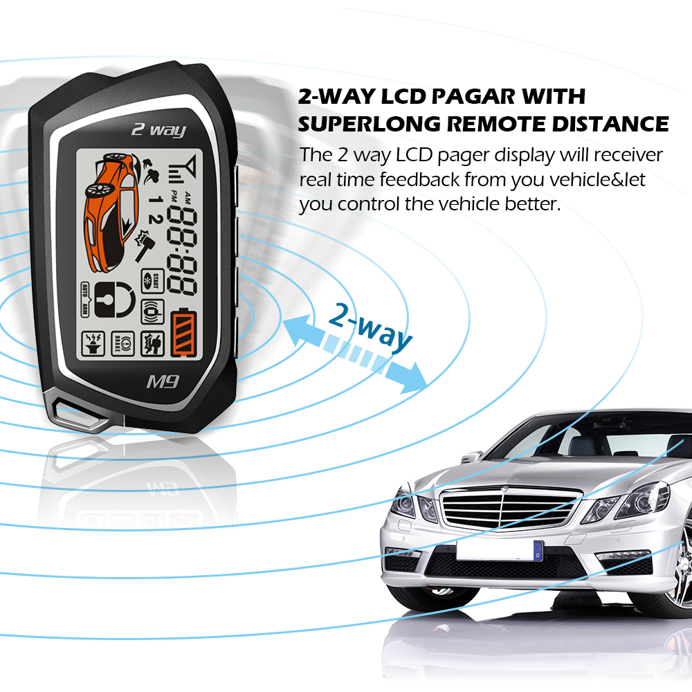 ドイツスパイ双方向車警報システムエンジンスタートセキュリティ 2 LCD リモコンスターター中央 5000 メートルガソリンディーゼル 12V