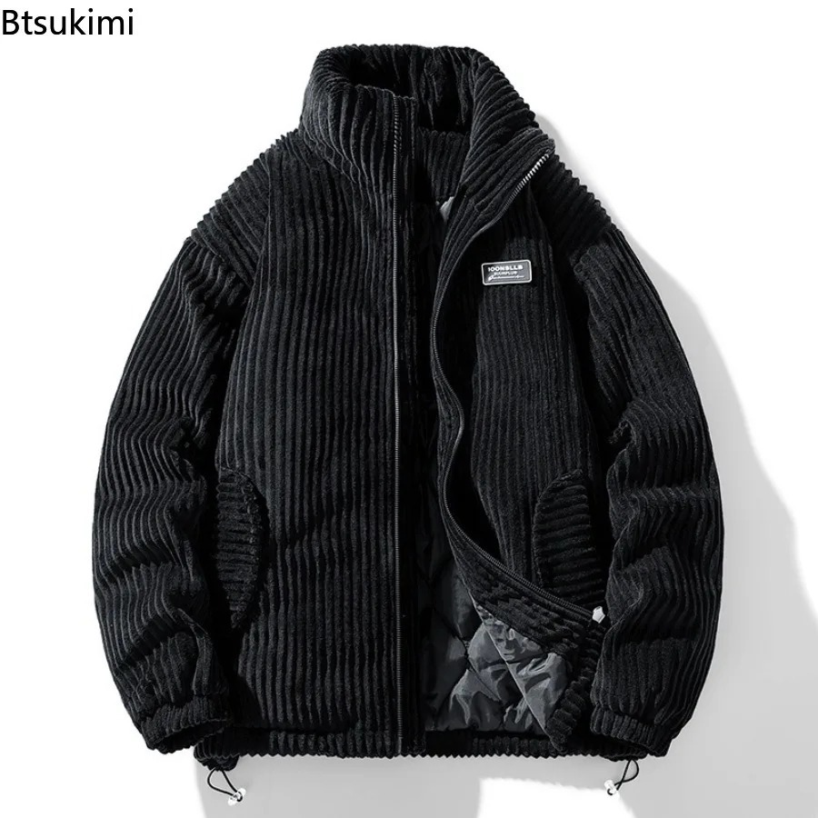 新しい冬のファッションカジュアルパーカー男性用スタンドカラー無地アウターコーデュロイ厚く暖かいジャケット綿入りジャケット