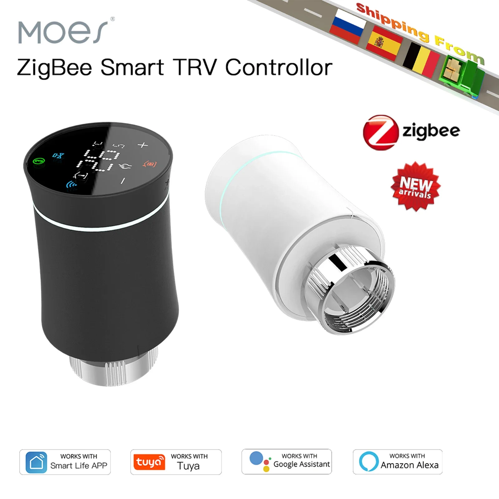 MOES ZigBee 3.0 TRV サーモスタット Tuya ラジエーター アクチュエーター バルブ スマート プログラマブル温度コントローラー Alexa Google 音声コントロール