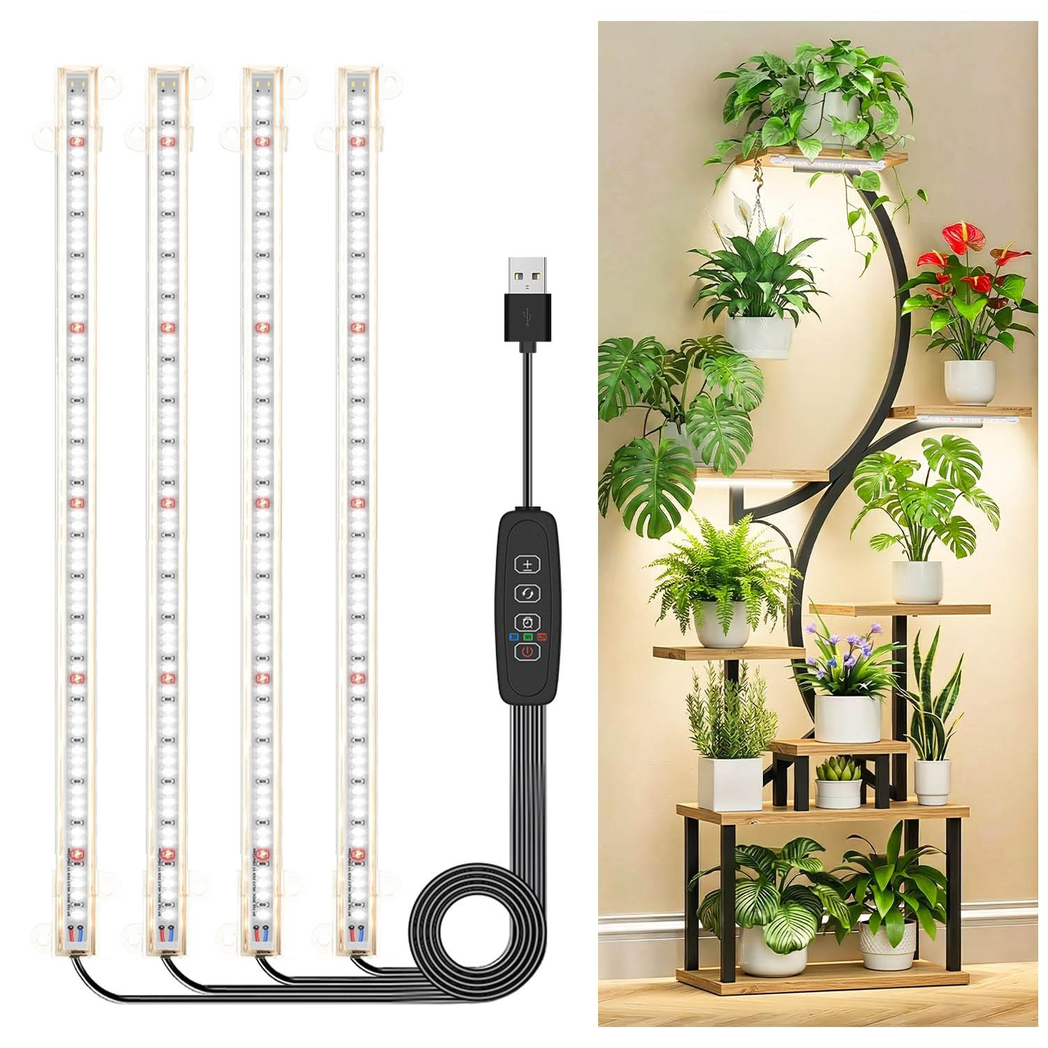 自動オン/オフタイマー3/9/12時間、棚植物成長用の10段階の調光可能レベルを備えた屋内植物用育成ライトストリップ