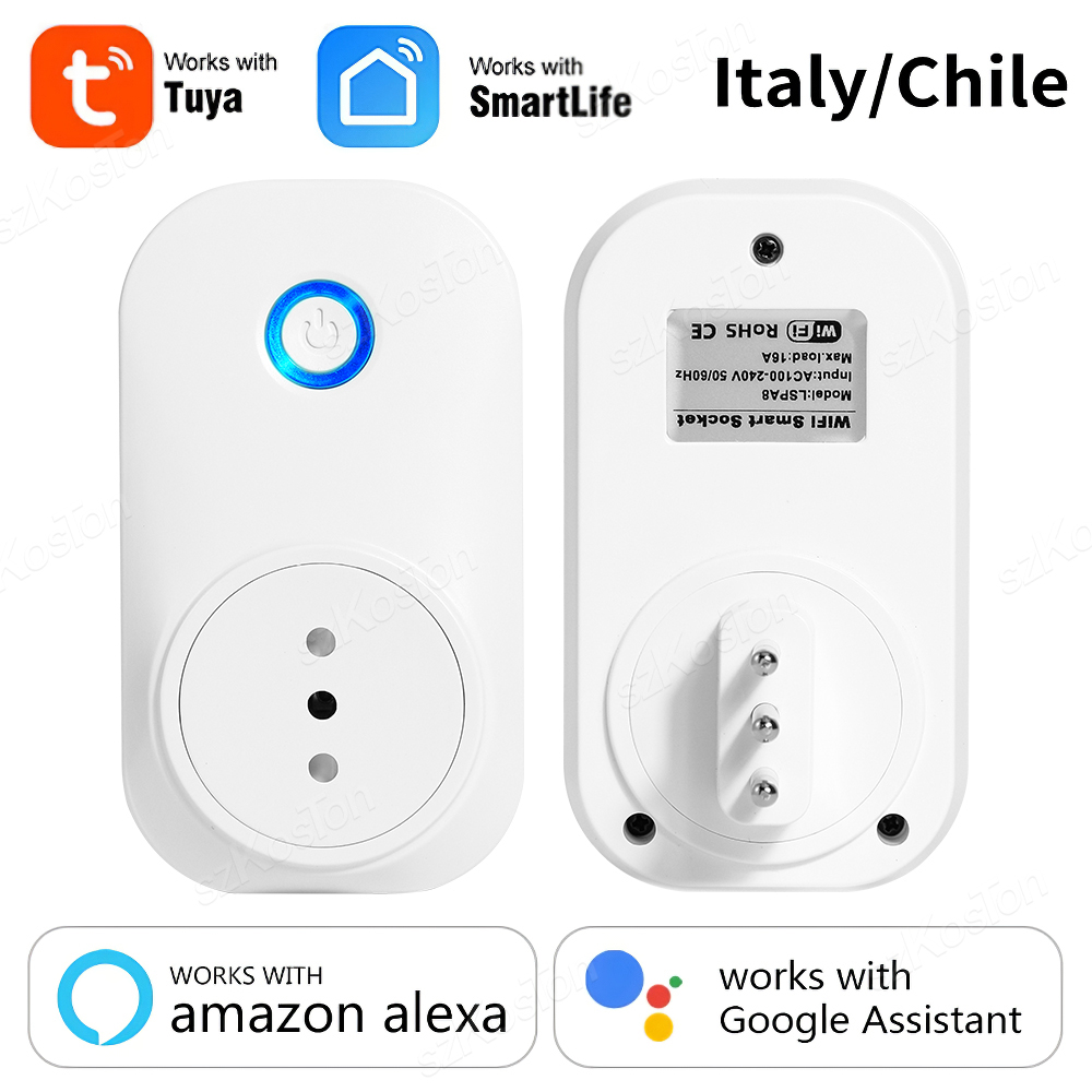 16A チリ イタリア Wifi スマート ソケット Tuya スマート ライフ アプリ ワイヤレス スマート プラグ パワー モニター タイマー付き 音声は Alexa Google で動作します