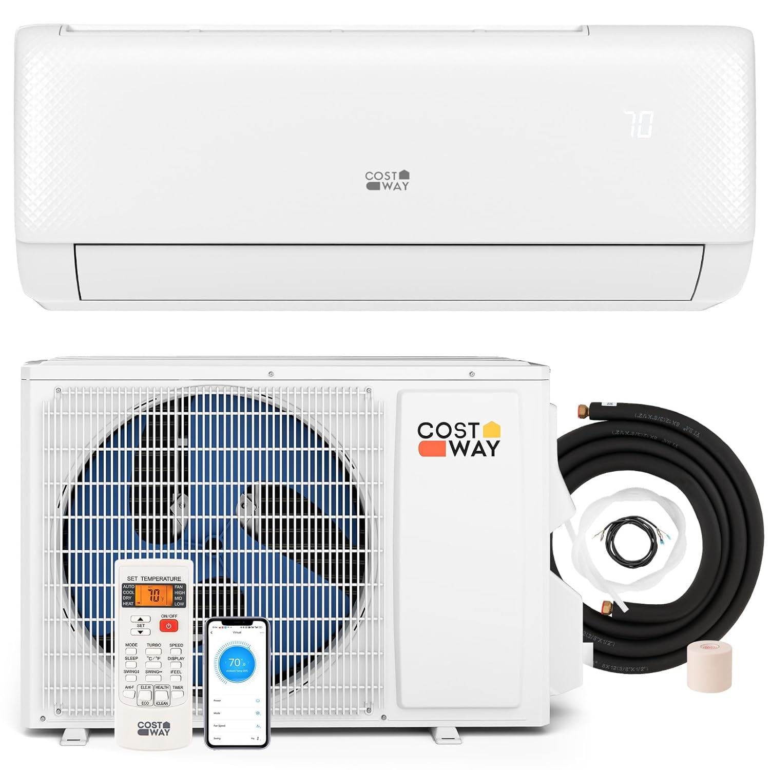 12000 BTU ミニ スプリット エアコン、ヒートポンプ付き、22 SEER2 115V インバーター、24 時間タイマー、自動クリーン、リモコン用、カスタム