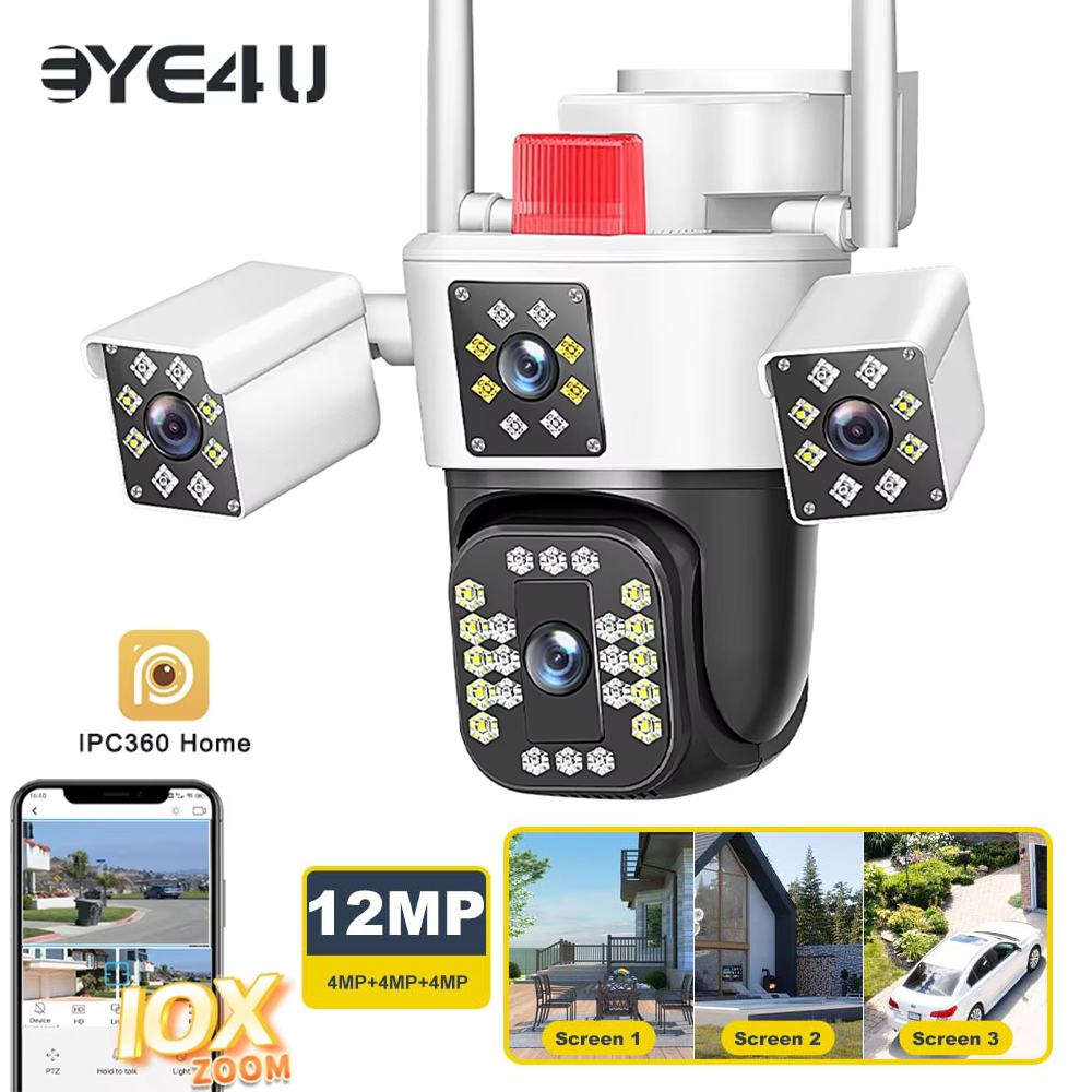 6K 12MP セキュリティカメラ屋外 10X ズームトリプルレンズ 3 画面 PTZ WIFI IP カム自動追跡 CCTV ビデオ監視カメラ