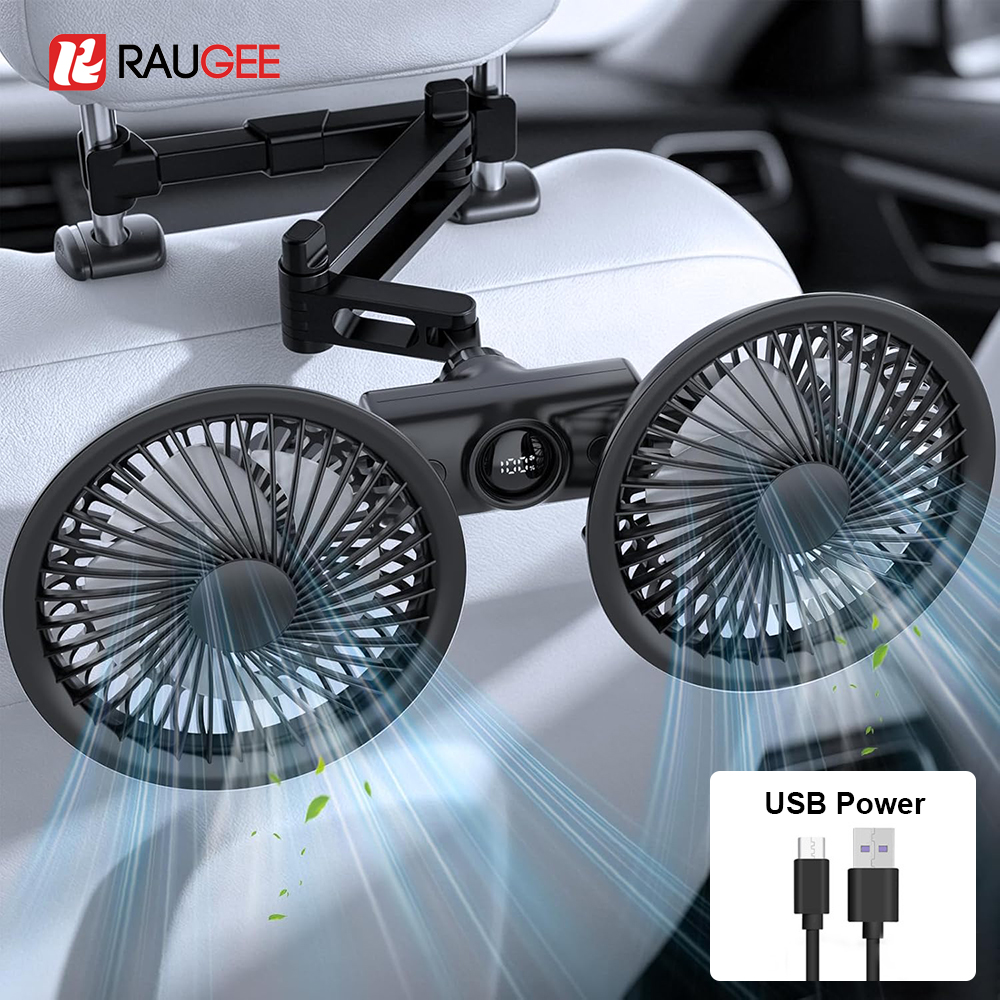 車用ファン 車用シートバック冷却ファン 360°回転 デュアルヘッドファン USB充電 3速 強力風車 電動ファン 車用アクセサリー