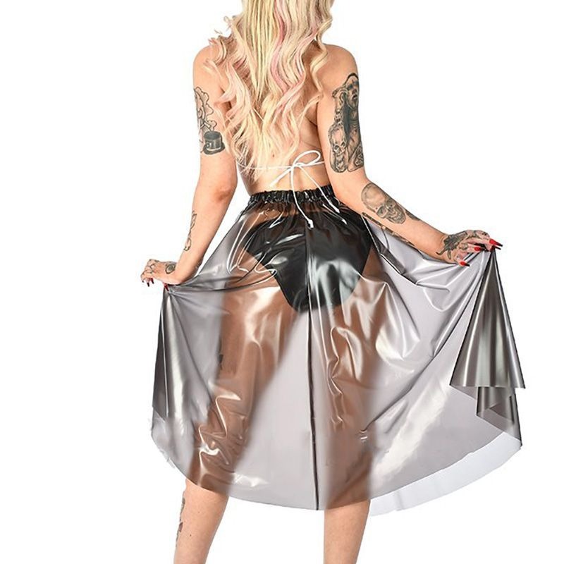 女性のレディースキャットウォークプラスチックスカートニッチ機能 PVC 透明コールセクシーな弾性ウエストスカートスパイスガール T ストリートスカート