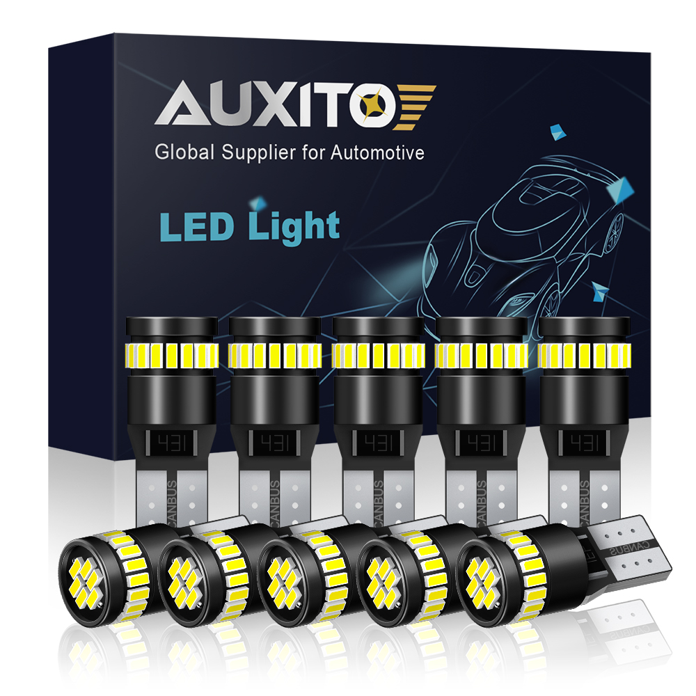 AUXITO 10個 車のライト T10 LED 6000K ホワイト 24SMD 3014 194 168 W5W LED Canbus エラーなし 自動パーキングランプ インテリア照明 12V