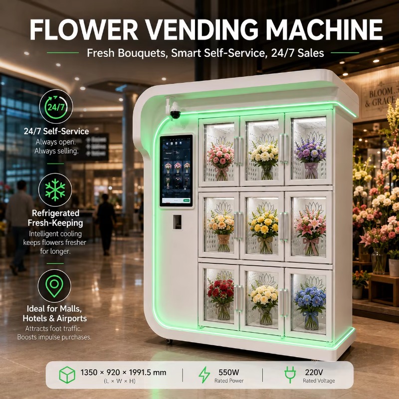 花の自動販売機自動生花ディスペンサーショッピングモールカフェ店舗用スマート花小売機