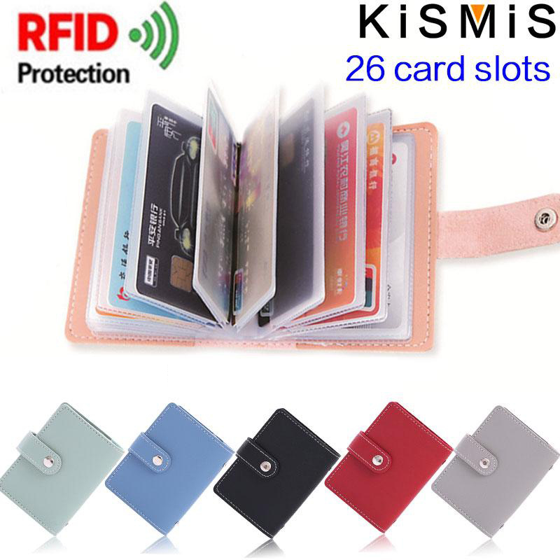 KISMIS 1PC 女性男性レザー 26 スロット ID クレジットカードホルダー RFID ブロッキング財布ケースポケットバッグ