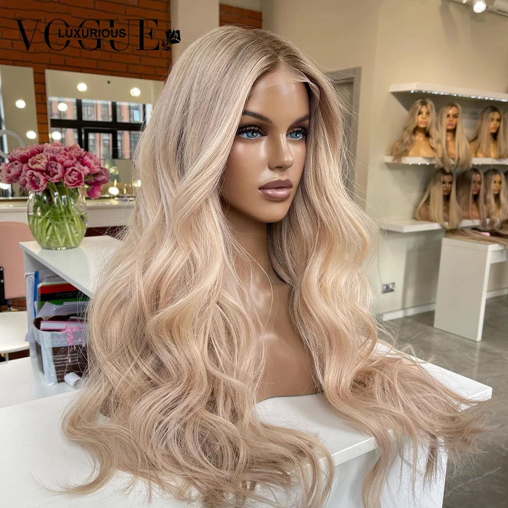 LUX VOGUE クリームブロンドボディウェーブ 100% 本物の人毛ウィッグ アッシュブロンド 事前摘み取り済み 13x6 レースフロントウィッグ プレカット すぐに着用できるウィッグ