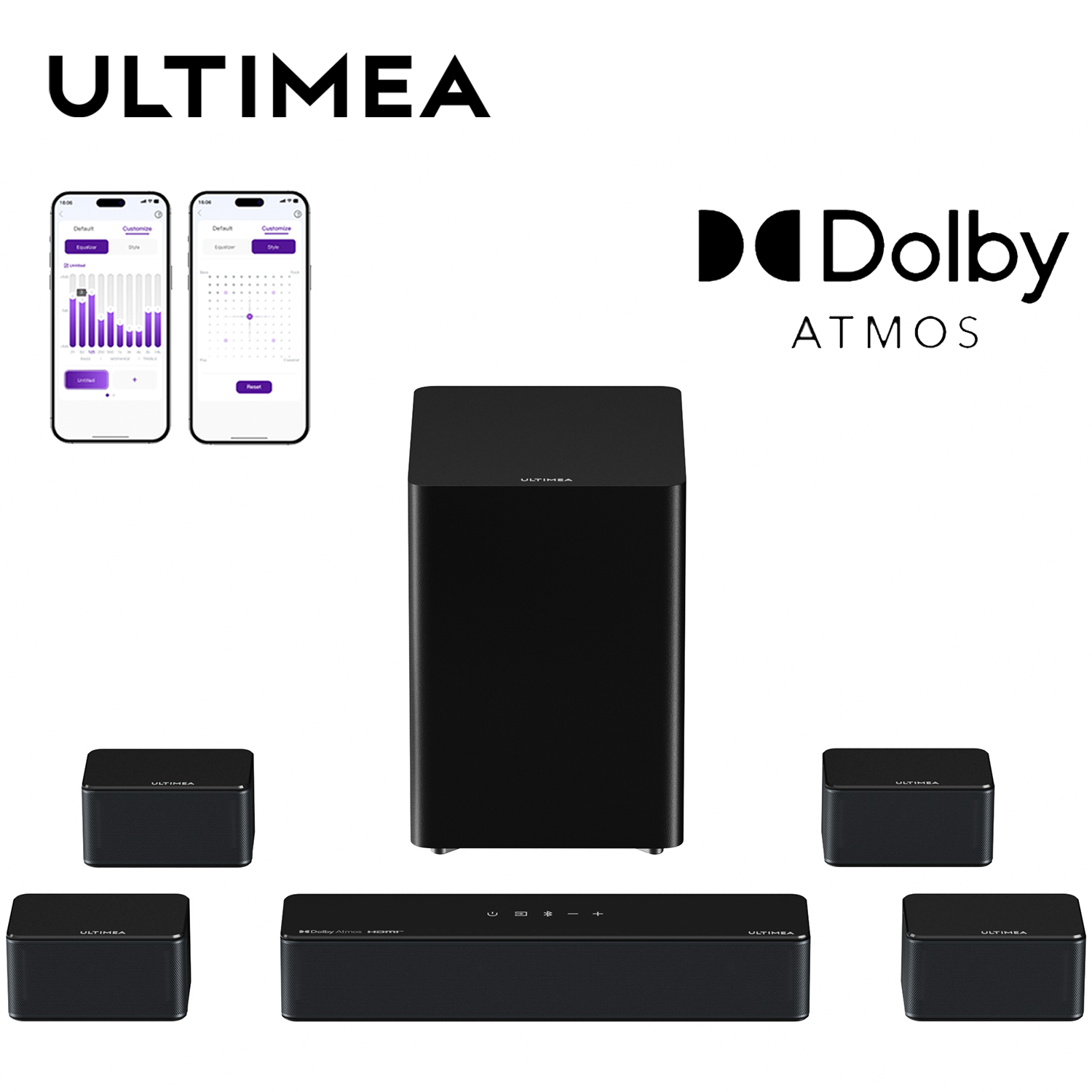 ULTIMEA 500W 7.1ch Dolby Atmos サウンドバー (ワイヤレスサブウーファー付き)