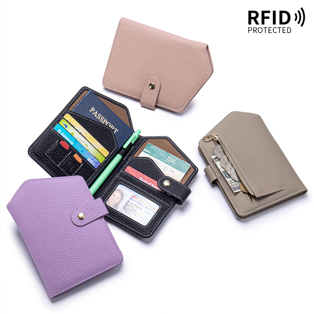 新しい本革超薄型 RFID パスポートホルダー女性のフライトクリップバッグポータブル多機能カードスロットパスポート財布