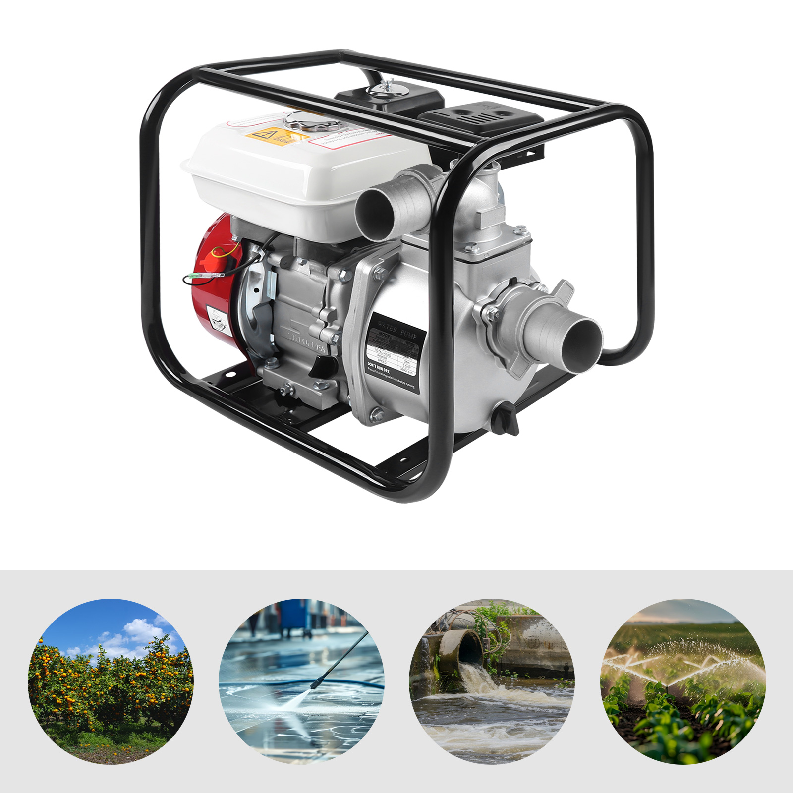 ガソリンウォーターポンプ、2 インチの吸気および出口接続 4 ストローク 6.5HP エンジン 7 メートルの吸引ヘッド、210CC 汚水ガーデンポンプ