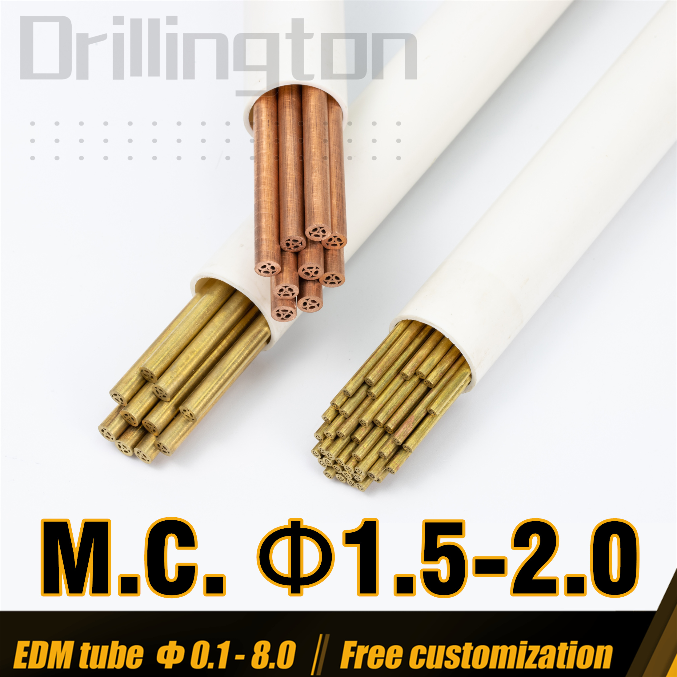 Drillington EDM チューブマルチチャンネル真鍮銅管高精度 1.5 ミリメートル - 2.0 400 ミリメートル 500 ミリメートル電極チューブ 20 個 EDM マシン用