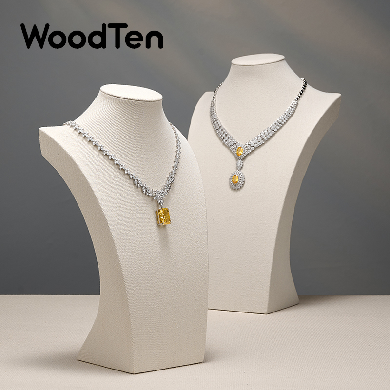 WoodTen リネンジュエリーディスプレイバストネックレスディスプレイスタンドネックレスマネキンホルダージュエリー販売トレードショーネックレス小道具用