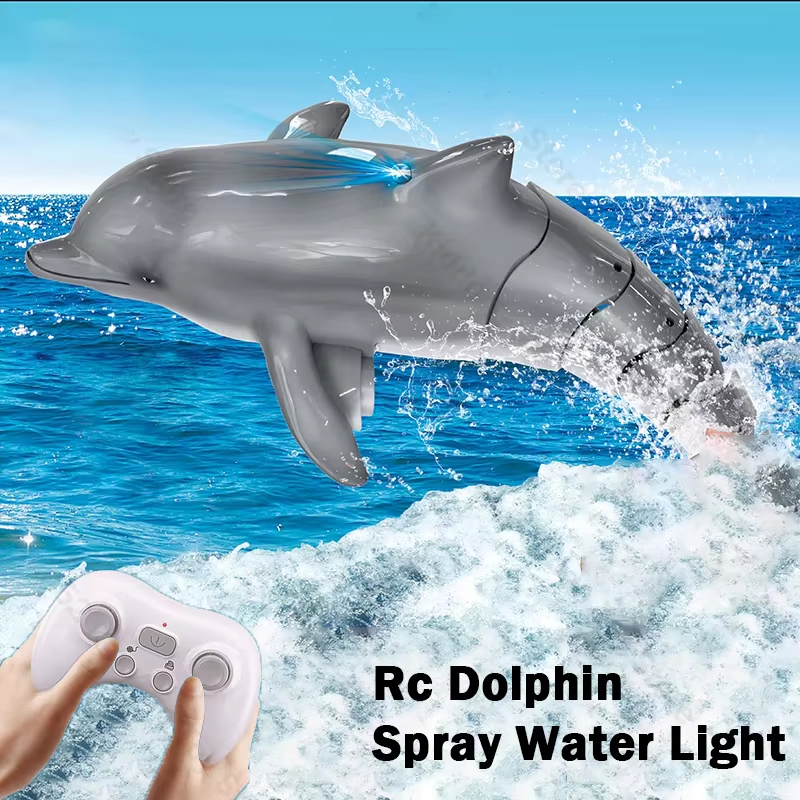Rc イルカクジラスプレー水光サメおもちゃリモコンボート船潜水艦ロボット魚電気おもちゃ子供のためのクリスマスギフト