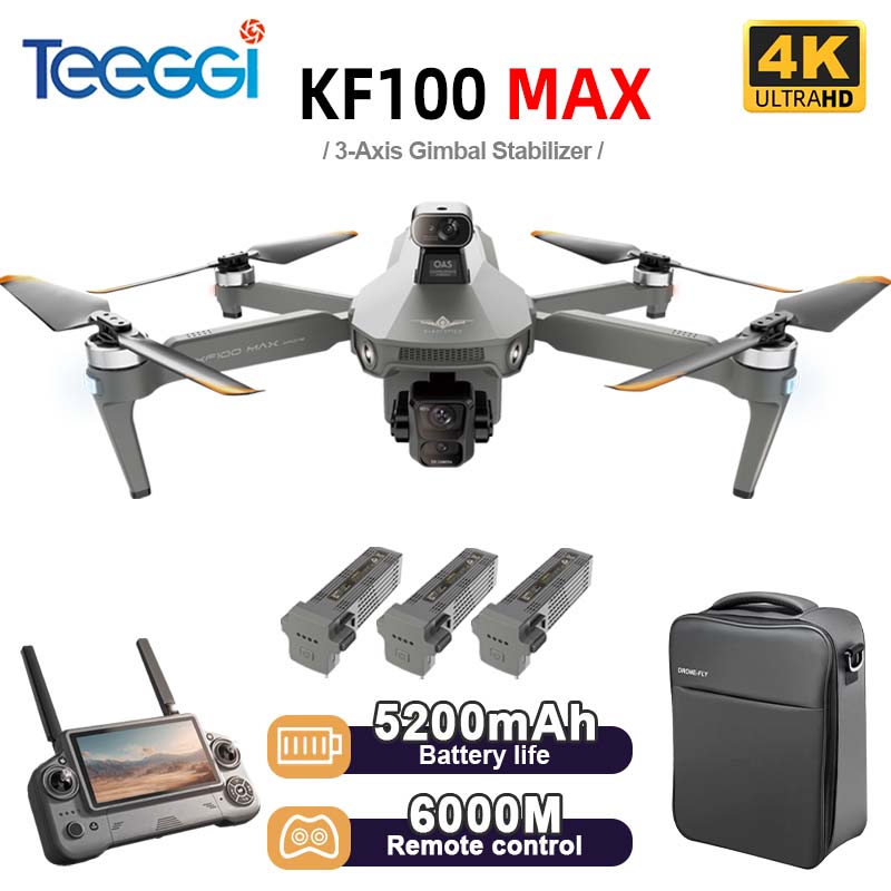 Teeggi KF100 MAX GPS RC スクリーン付きドローン 4K HD カメラ付きプロフェッショナル 3 軸ジンバル障害物回避 6KM 折りたたみ式 RC ドローン