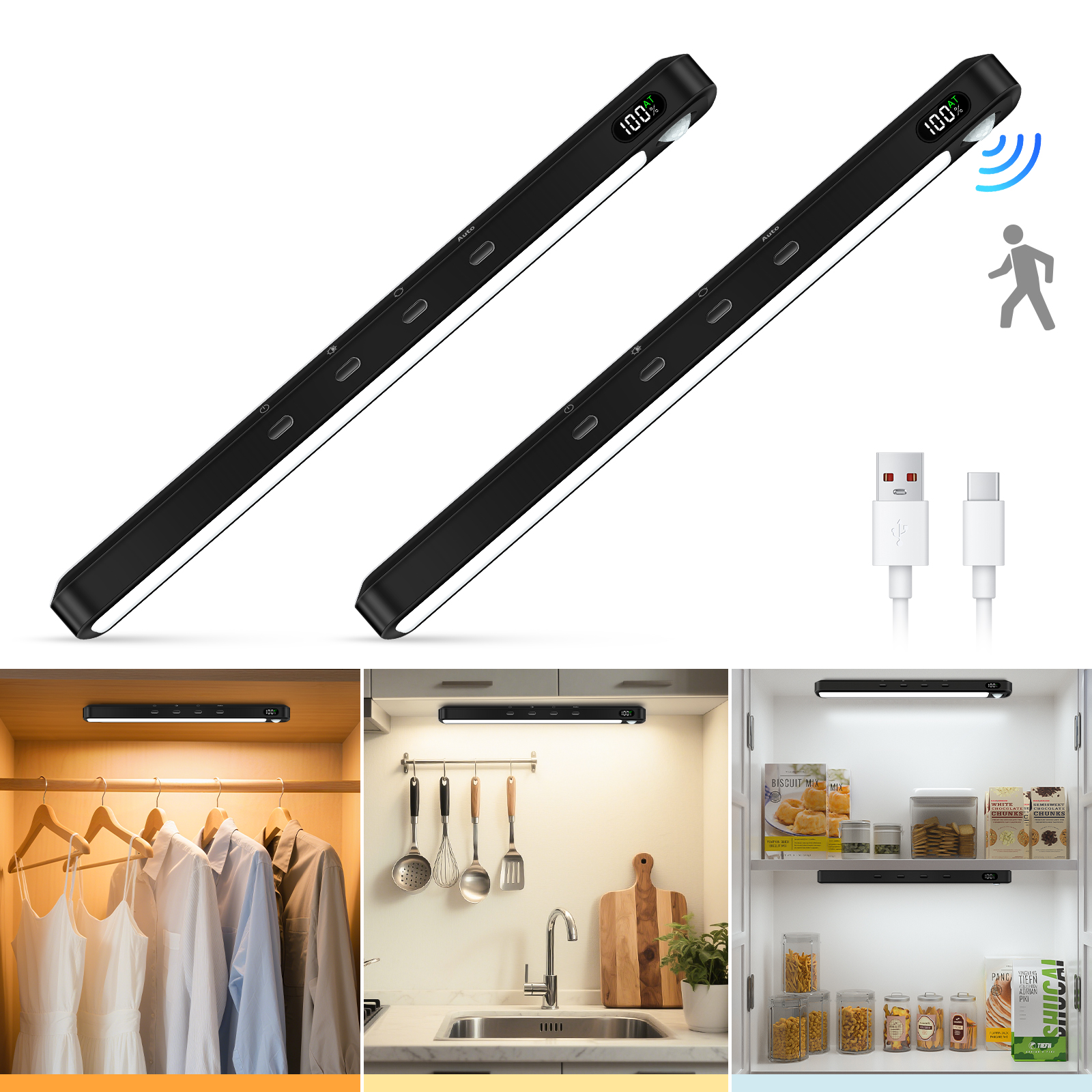 WILLLED 充電式モーションセンサーキャビネットライト屋内 3 色調光可能な磁気ライトバーナイトライトキャビネットクローゼットデスク用