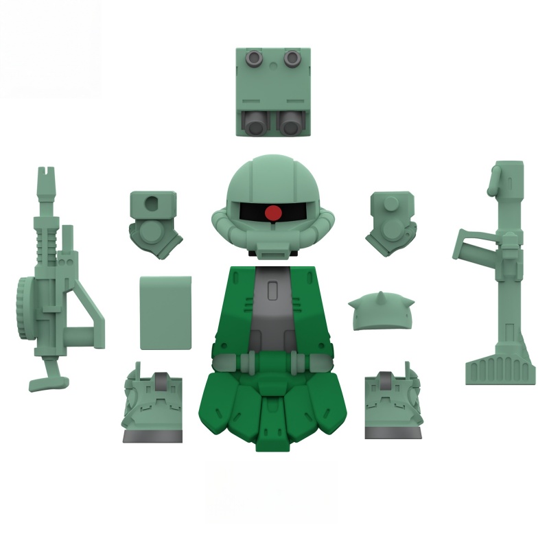 MOC グリーン ミリタリー メカ ブリック ミニフィグ、ザクにインスパイアされたロボット兵士フィギュア コンプリート アクセサリー、コレクション用組み立て玩具