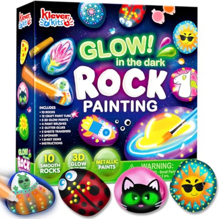 ロックペインティングキット - 暗闇で光るロックキット、対象年齢6～12歳向けアート＆クラフト、画材おもちゃ、クラフトペイントキット、アート＆クラフト