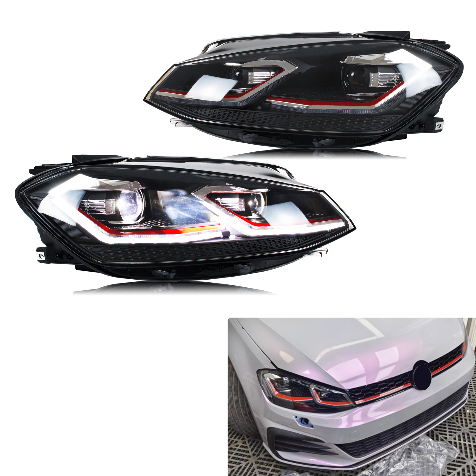 LED ヘッドライト フォルクスワーゲン VW ゴルフ MK7.5 TSI TDI バリアント ハロゲン 2017-2020 [GTI/GTD/Rline/MK7 には適合しません] フロントランプアセンブリ