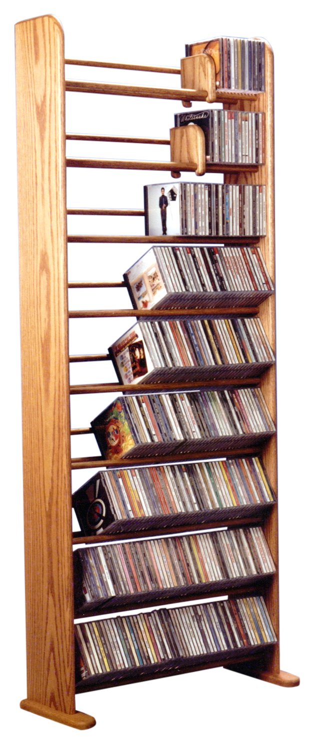 01 シリーズ ダボスタイル CD 収納ラック 901 CD ラック 61.25 インチ リアルオーク材収納棚 9 棚 504 CD、カスタム