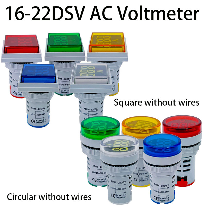 1pc 16-22DSV ミニ LED デジタル表示電圧計交流 60V-500V デジタル表示インジケータ口径 22 ミリメートル信号ランプ