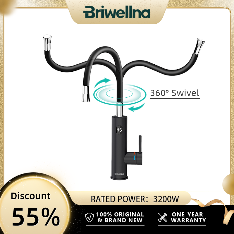 Briwellna 電気温水器 220V 2 で 1 キッチンの蛇口タンクレス給湯器スチールタップユニバーサル注ぎ口電気蛇口