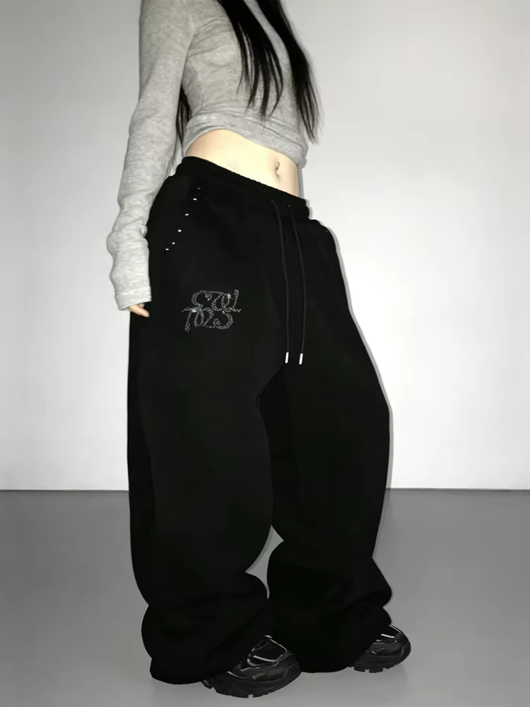 Y2K 女性韓国ストリートワイドレッグスウェットパンツだぶだぶ特大リベットパンツ原宿グランジジョギングパンツ Acubi 2000 年代服