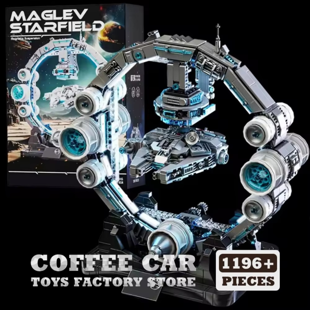 Hovering Anti-Gravity Falcon Building Blocks Model, Magnetic Levitation Spaceship MOC Kit, Display Desk Decor Gift for Adults