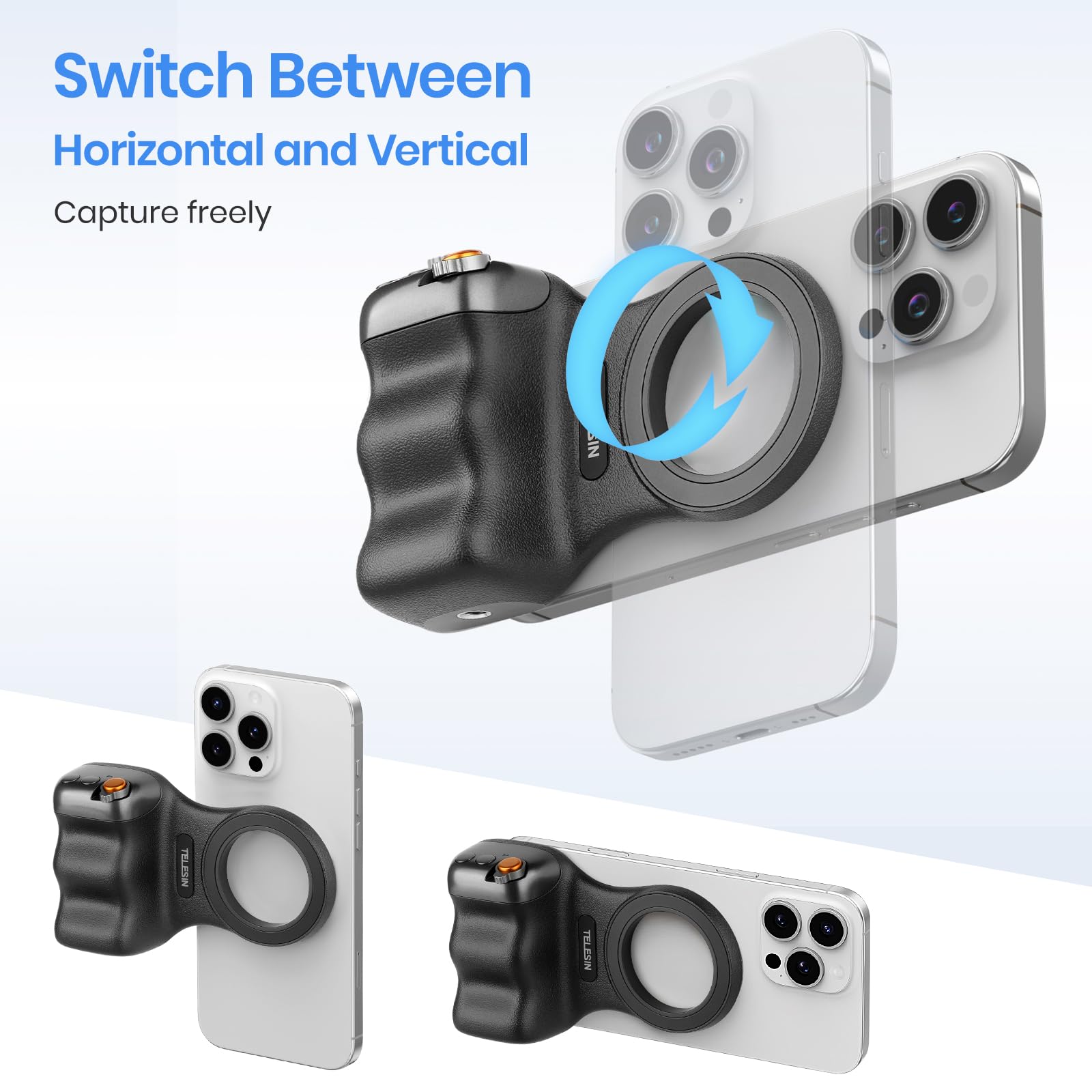 Telesin 磁気電話カメラグリップ ワイヤレスシャッターボタンリモート付き IPhone17 16 15 14 Pro Max Vlog ビデオ写真用