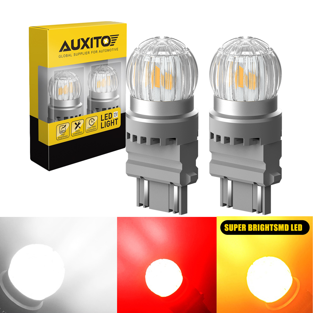 AUXITO 2 個 T25 3157 P27/7W LED 電球白赤アンバーイエロー 3156 P27W LED DRL ランプ車のブレーキ停止リバースパーキングライト 12V