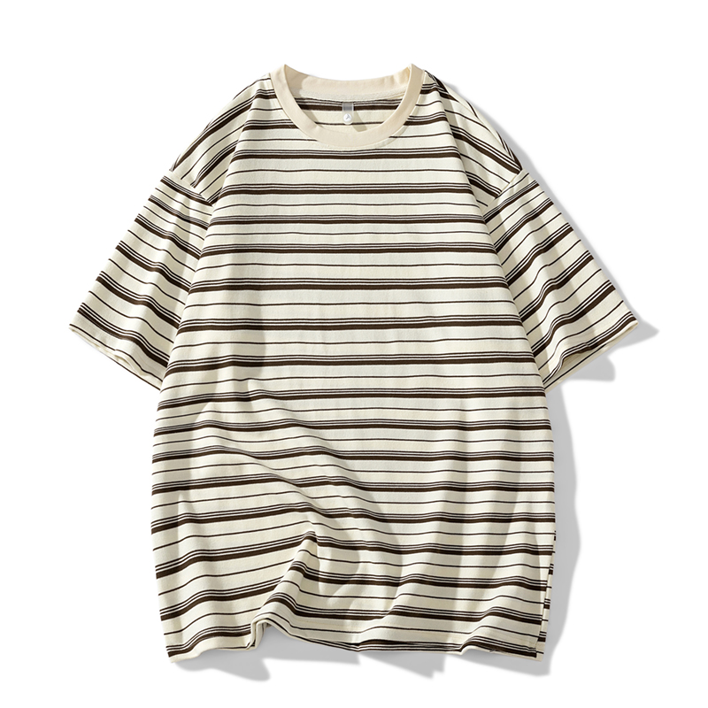 男の子用夏のストライプ半袖Tシャツトレンディカジュアルルーズコットントップ