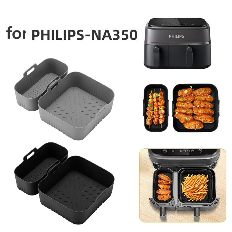 Rectangle Air Fryer Silicone Liner 3L/6L Big Small Double Basket for Philips NA350 Airfryer  Accessories Silicone Basket Mold