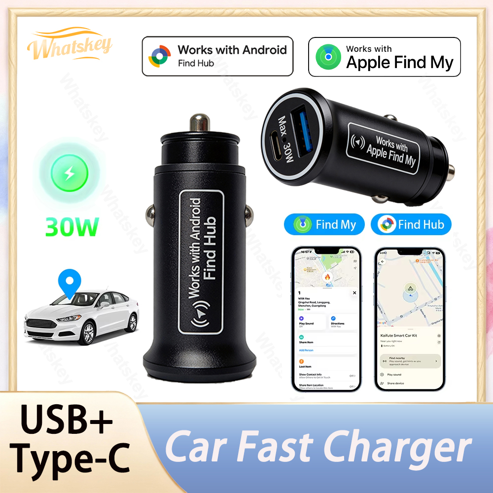 ミニカーチャージャー GPS ロケータートラッカー シガーライター USB 電話充電器タイプ C iOS または Google Find My App 車両トラッカー