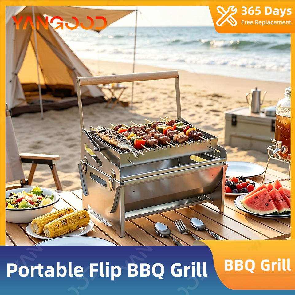 洗える 360° 折りたたみ式回転炭グリル ステンレス鋼 BBQ ネット キャンプ ビーチ アウトドア 家庭用 バーベキュー用