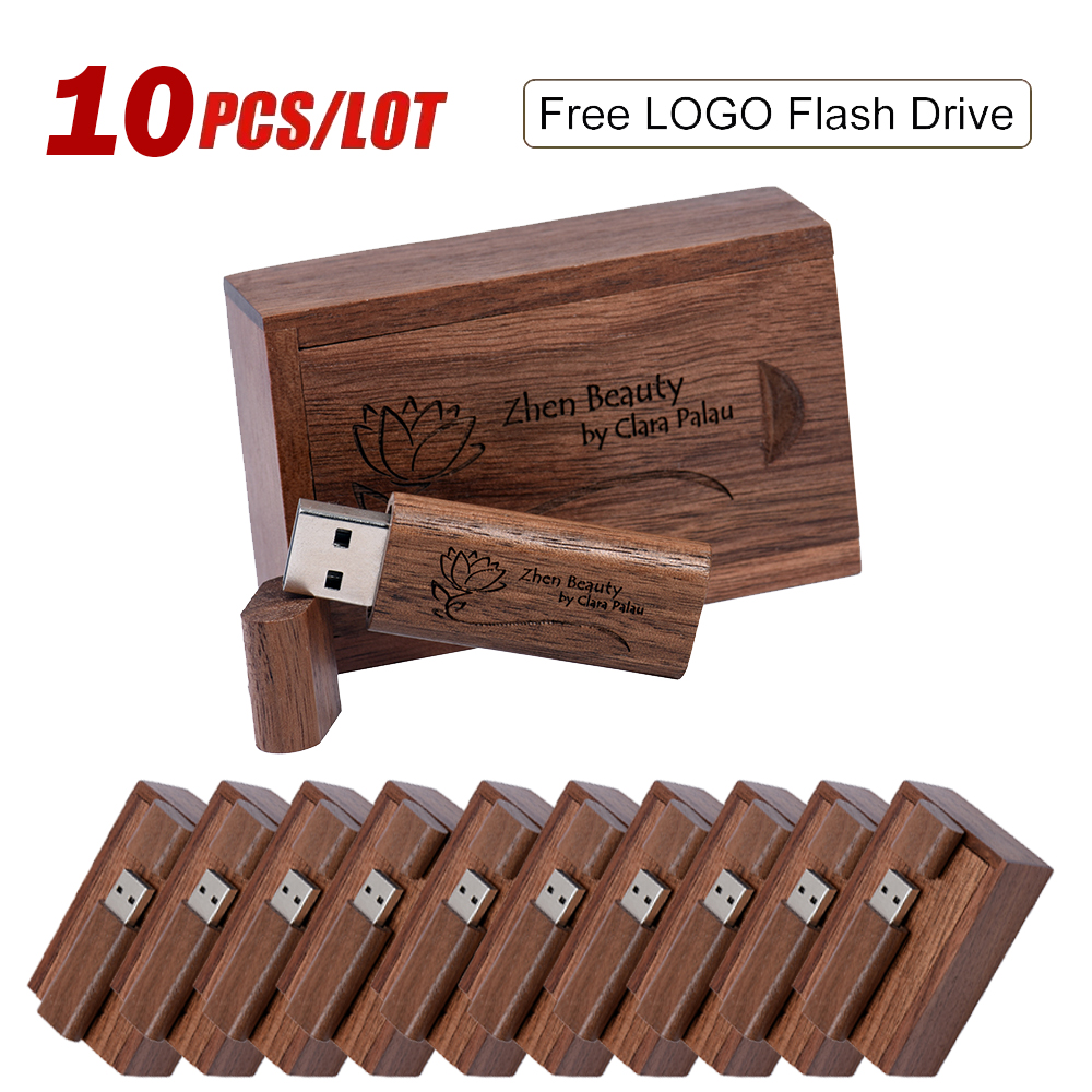 10 ピース/ロット木製 USB フラッシュドライブ 128 ギガバイトペンドライブ 64 ギガバイト 32 ギガバイト 4 ギガバイトメモリスティック木箱無料カスタムロゴクリエイティブビジネスギフト