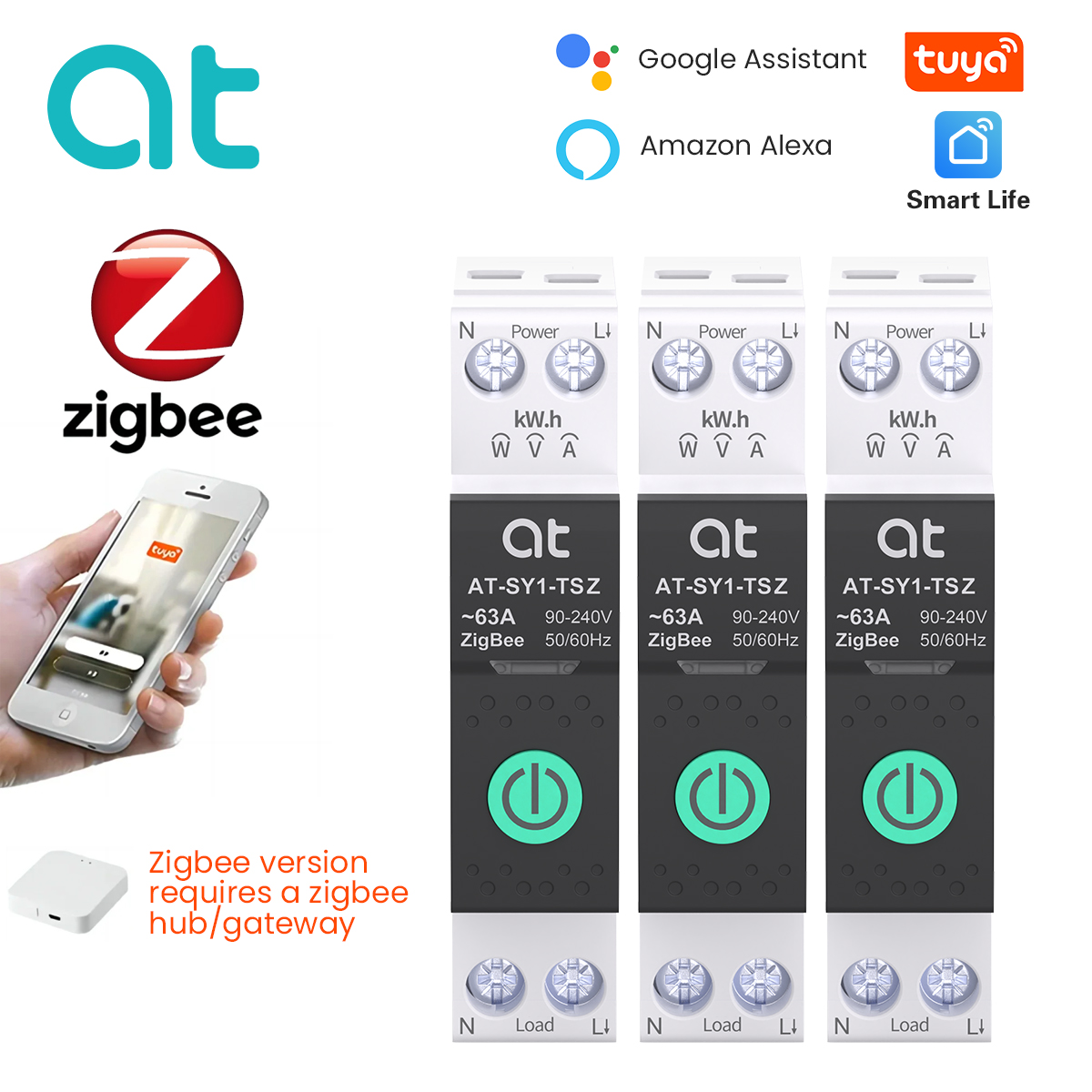 TUYA ZigBee スマートサーキットブレーカー メータリング付き 1P 63A DIN レール スマートホームワイヤレスリモートコントロールスイッチ用 スマートライフアプリによる