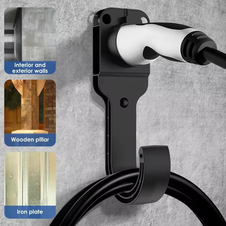 強力で耐久性のある電気自動車充電器ケーブル ホルダー ベース フック付き タイプ 2 充電ケーブル 充電プラグ 追加保護ブラケット