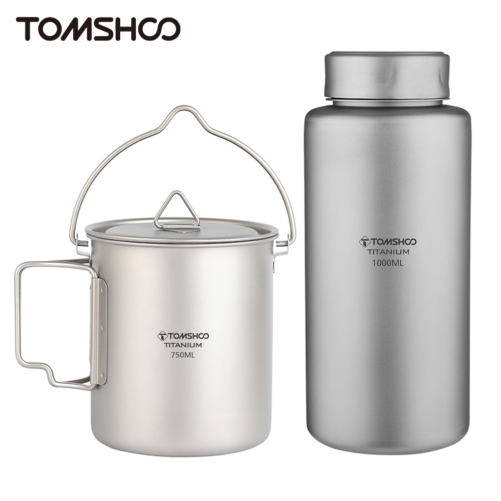 Tomshoo 1L チタンボトル漏れ防止単層スポーツウォーターボトル 750 ミリリットルポットカップ超軽量屋外キャンプ箸置き用品