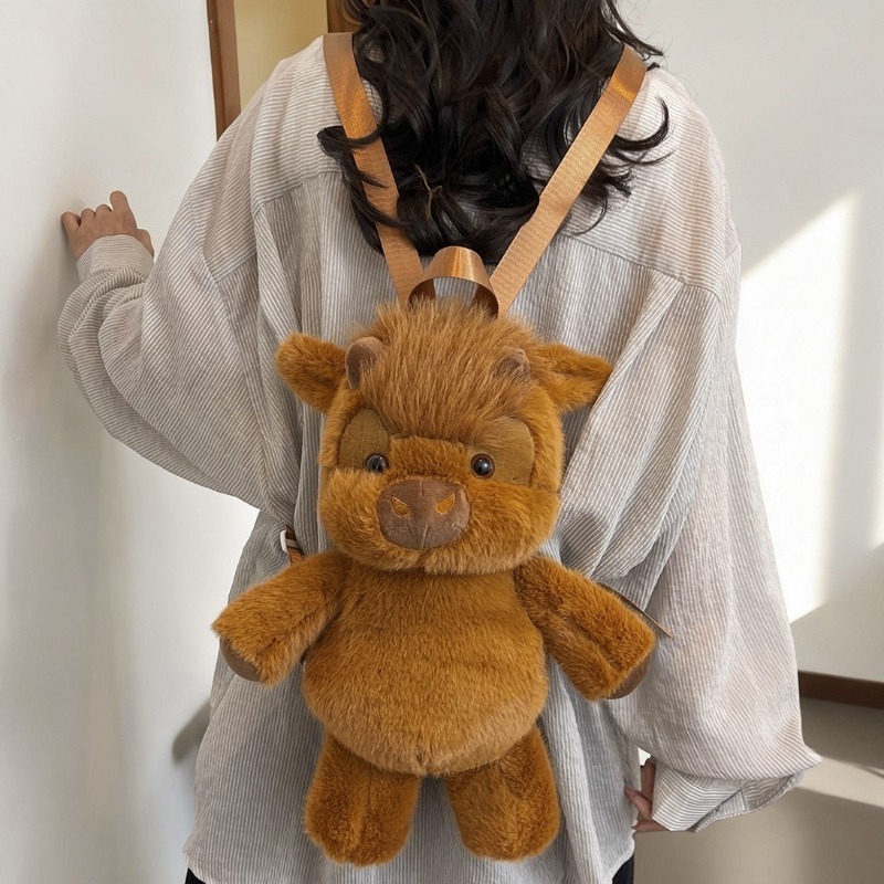 かわいいハイランドふくらはぎ人形ぬいぐるみバックパック漫画牛ぬいぐるみコンパニオンおもちゃ女性ギフトホリデーカップルギフト装飾飾り