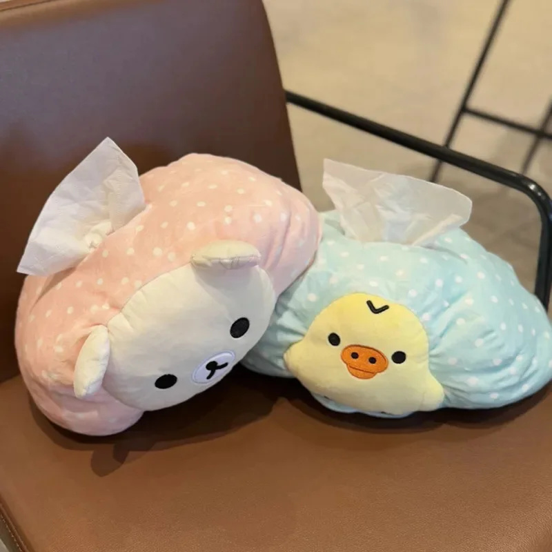 Rilakkuma Tissue Box Holder Cute Cartoon Soft Napkin Cover Desktop Living Room Bedroom Office Table Napkin Dispenser Brown Gift