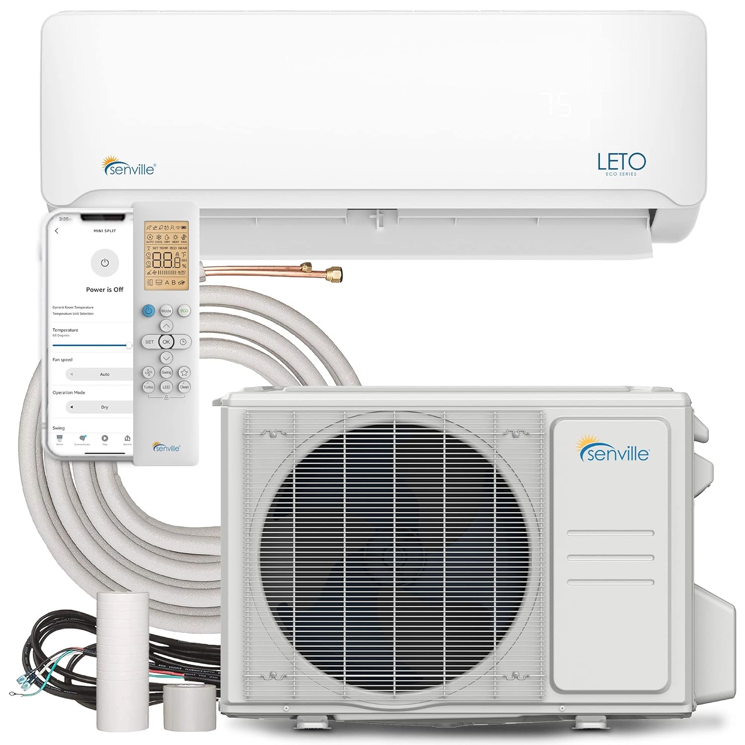 LETO シリーズ ミニ スプリット エアコン ヒートポンプ、9000 BTU 110/120V、インバーター、Alexa 対応、SEER2 21.5、ホワイト、カスタム