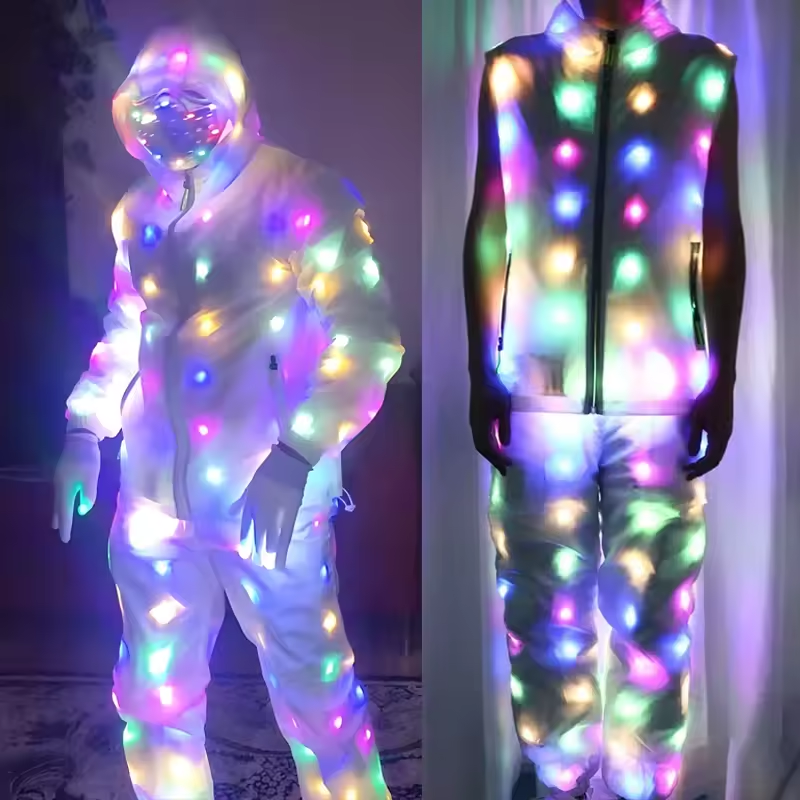LED Luminous Glasses Couple Carnival Pants Party Xmas Fancy Dress Set with Multi Color Flash Lights for Rave Prefermence Costume