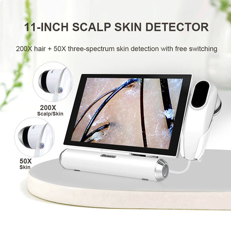 11 インチ HD 頭皮検出器顕微鏡、毛包テストおよび皮膚分析拡大鏡 50/200X デジタルヘアスキンアナライザー