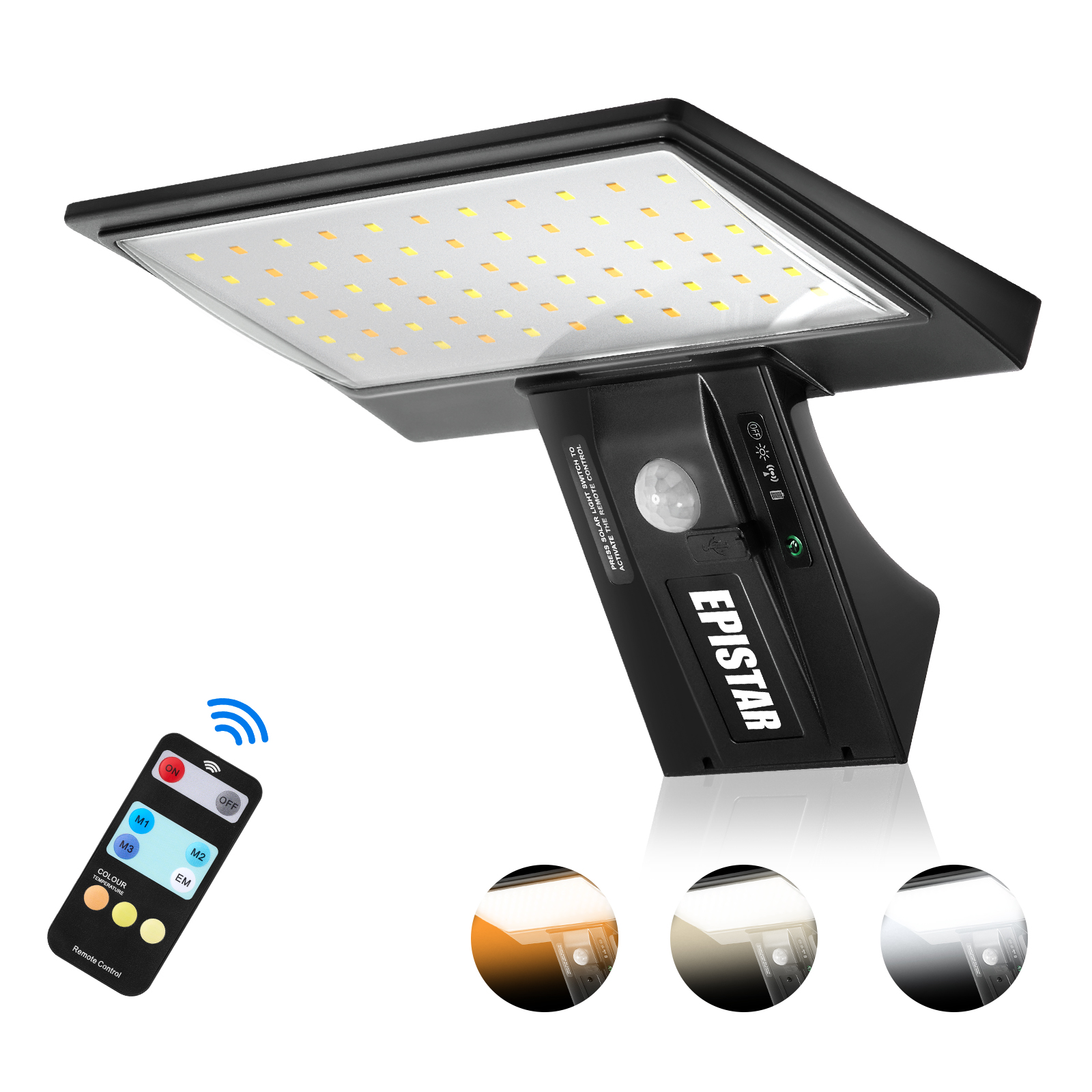 ソーラー OutdoorLights モーションセンサー 制御付き 90LED 3色 4モード セキュリティフラッド防水ライト ポーチヤードガーデン用